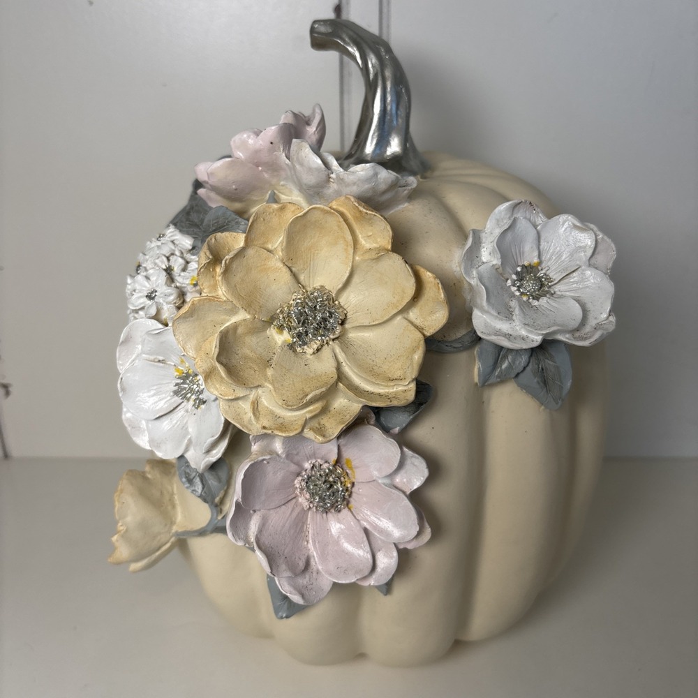 Martha Stewart‎ Magnolia Flower Pumpkin Thanksgiving Fall Pastels Silver Stem